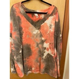 Women’s Tie Dye V-Neck Long Sleeve Tunic 3XL